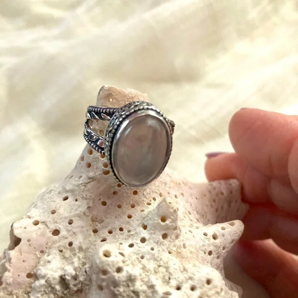 NEW Pink Quartz, 925 Silver, Antique Setting Ring, Size 8 - Picture 2 of 5